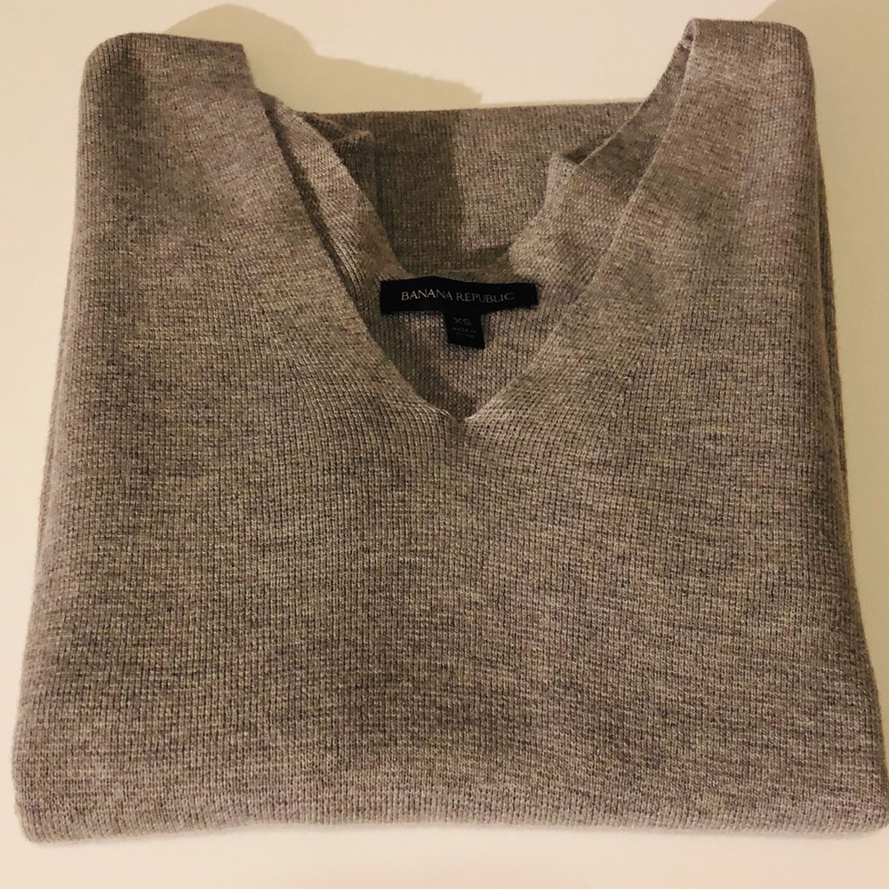 NWOT Banana Republic Gray Double V-neck Sweater